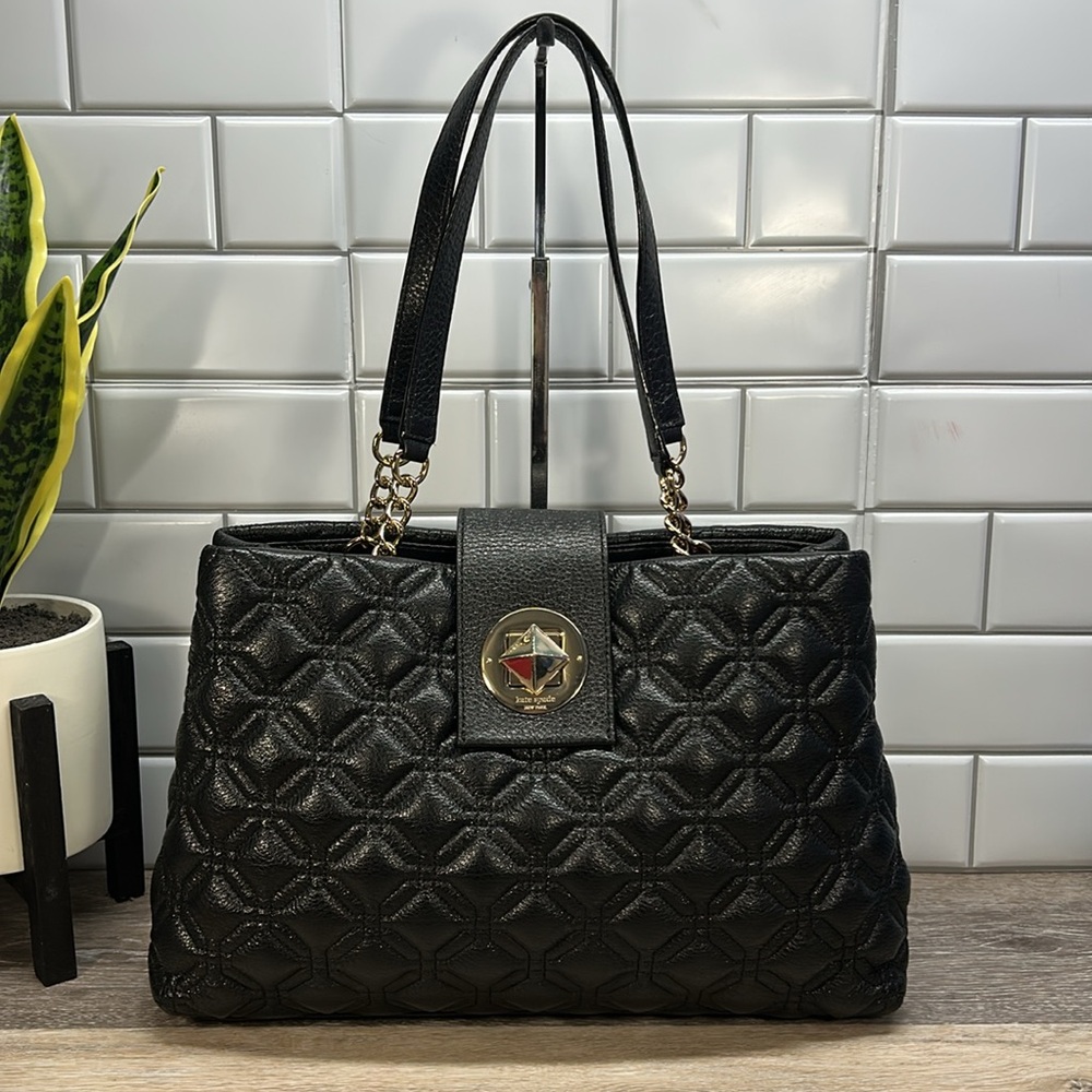 Kate Spade Black Quilted Shoulder Bag with Gold Accents